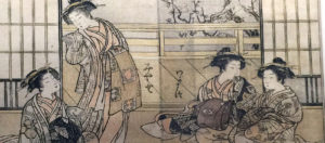 Donne a confronto nelle case da tè-1776- Xilografia policroma su carta da gelso-Shigemasa Kitao e Shunsho Katsushika-Arte giapponese